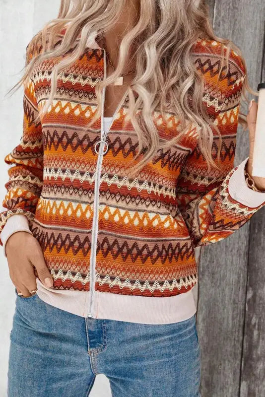 Boho chic stripe zip jacket