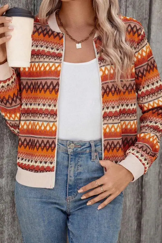 Trendy boho stripe zip jacket – get cozy in style