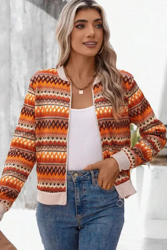 Trendy boho stripe zip jacket – get cozy in style