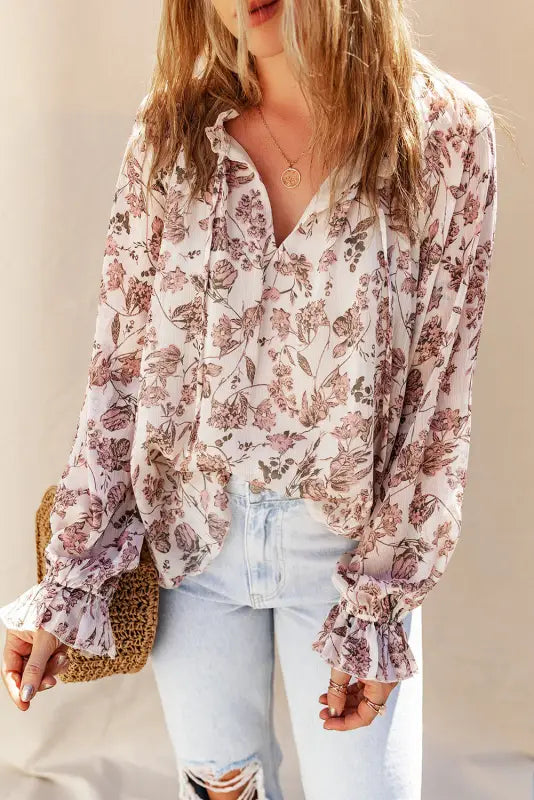 Boho floral bubble sleeve blouse - blouses