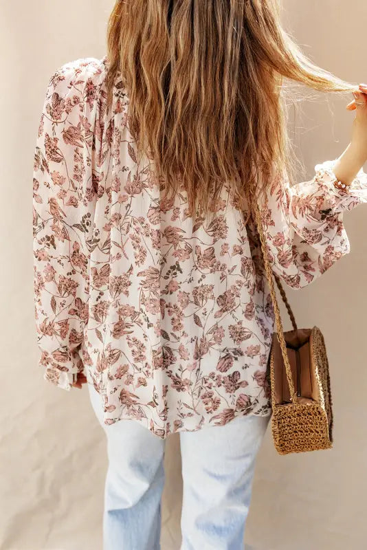 Boho floral bubble sleeve blouse - blouses