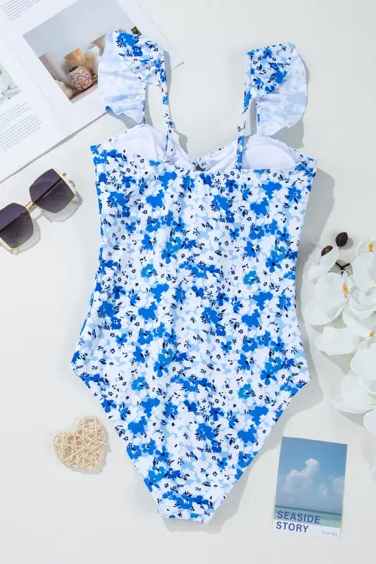 Boho floral one-piece swimsuit - ruffled straps by fashionfitz