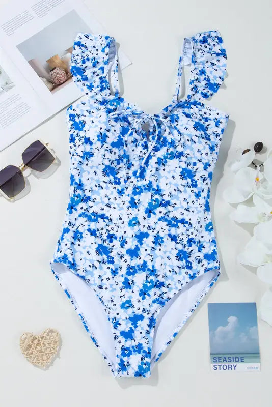 Boho floral one-piece swimsuit - ruffled straps by fashionfitz