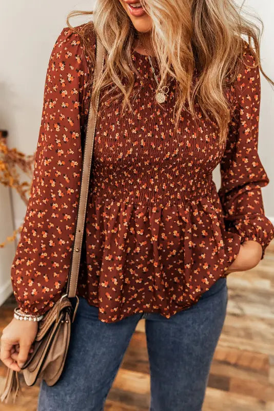 Boho floral peplum blouse - blouses