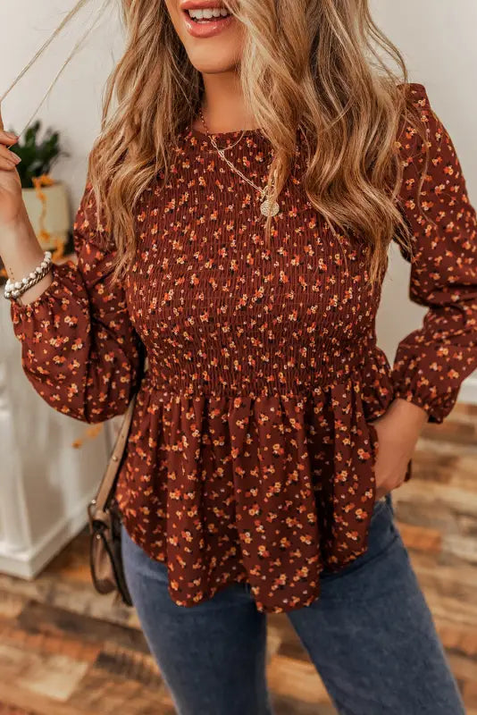 Boho floral peplum blouse - blouses