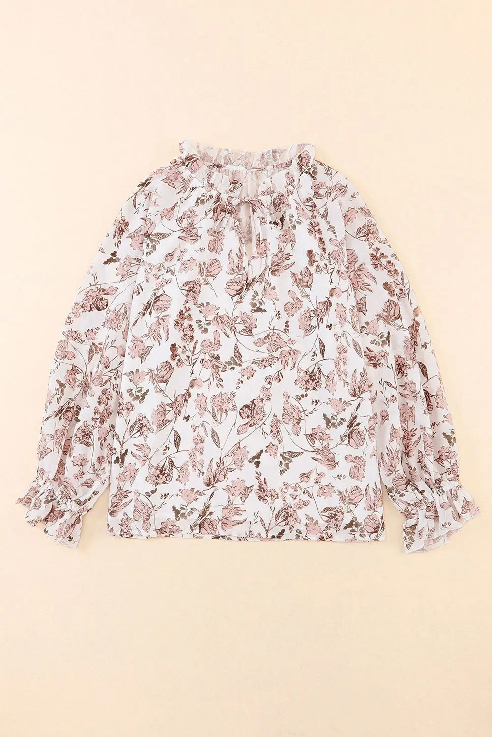 Boho floral print split v neck bubble sleeve blouse - tops
