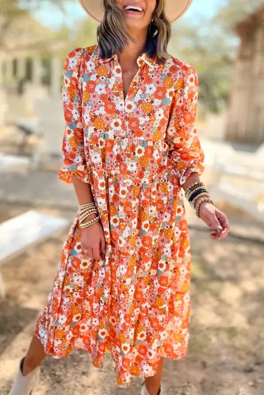 Boho floral ruffled dress - multicolor / s / 100% polyester - dresses