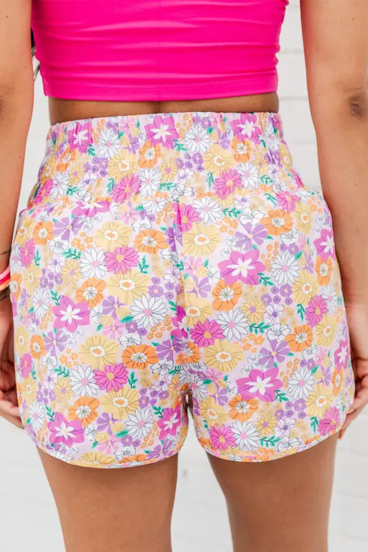 Boho floral shirred casual shorts - bottoms/casual