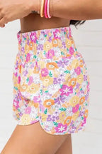 Boho Floral Shirred Casual Shorts - Fashionfitz