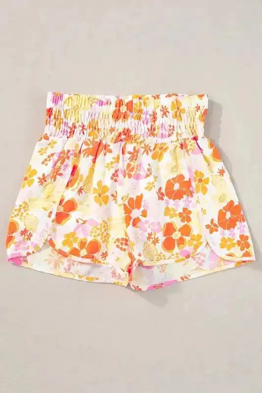 Boho Floral Shirred Casual Shorts - Fashionfitz