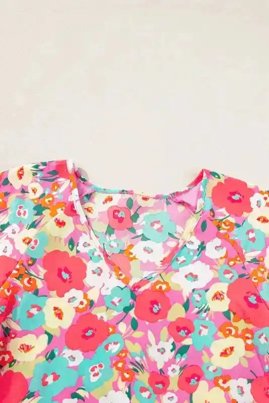 Boho Floral Short Puff Sleeve Blouse - Fashionfitz