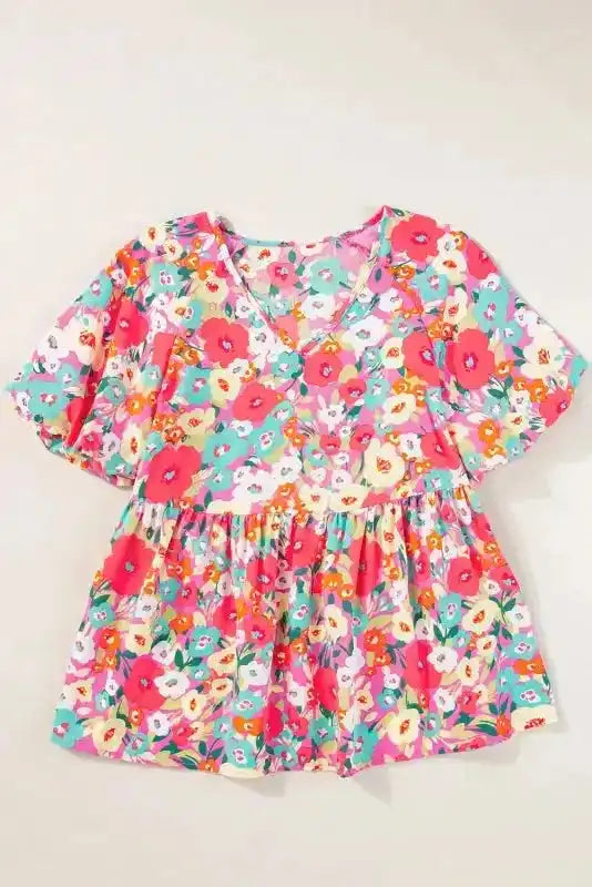 Boho Floral Short Puff Sleeve Blouse - Fashionfitz