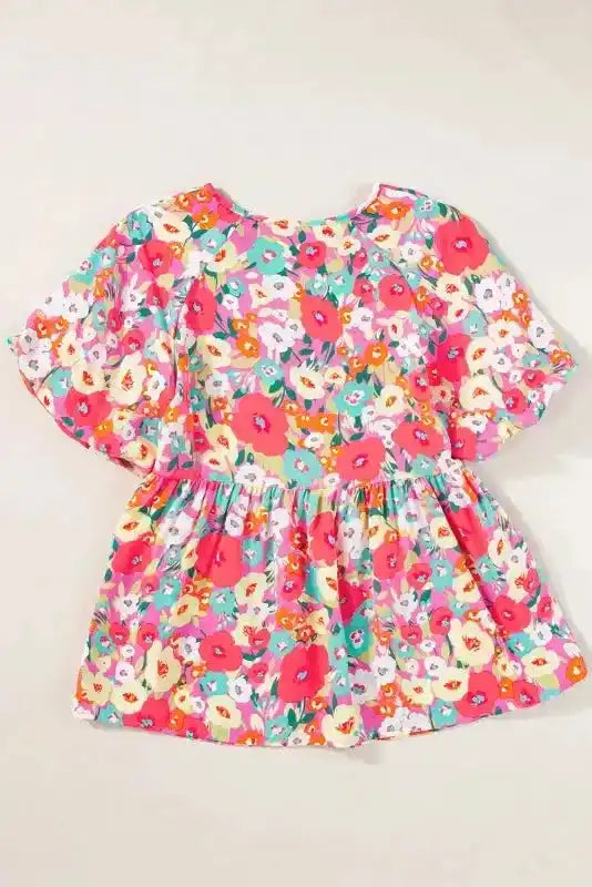 Boho Floral Short Puff Sleeve Blouse - Fashionfitz