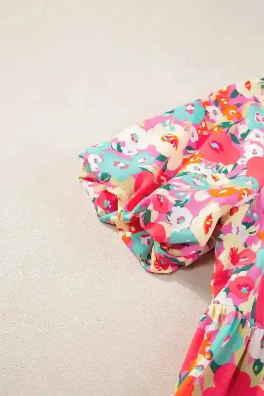 Boho Floral Short Puff Sleeve Blouse - Fashionfitz