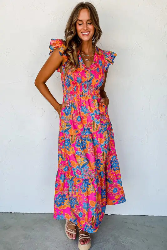 Boho floral tiered long dress - maxi dresses