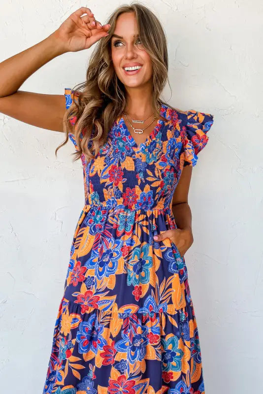 Boho floral tiered long dress - maxi dresses