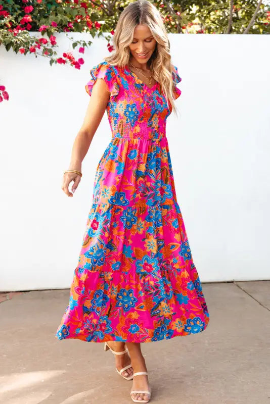 Boho floral tiered long dress - maxi dresses