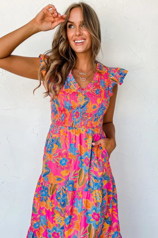 Boho floral tiered long dress - maxi dresses