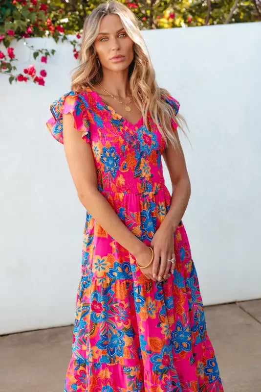 Boho floral tiered long dress - maxi dresses