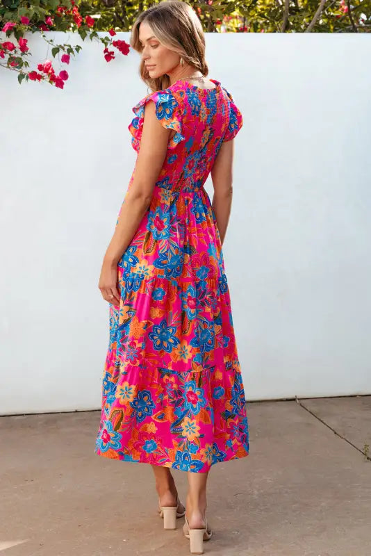 Boho floral tiered long dress - maxi dresses