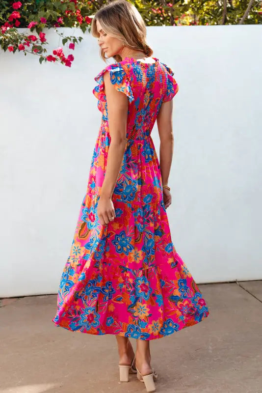 Boho floral tiered long dress - maxi dresses