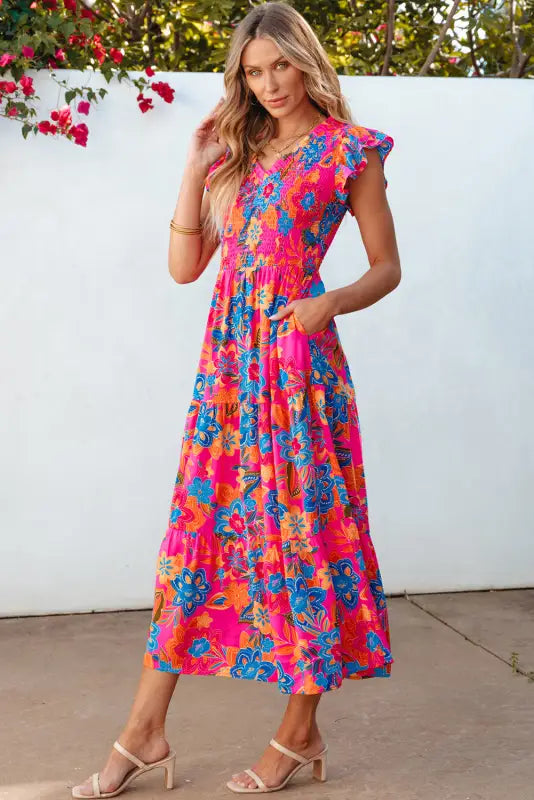 Boho floral tiered long dress - maxi dresses