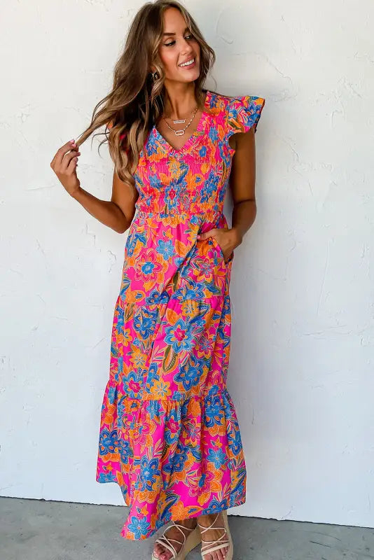 Boho floral tiered long dress - maxi dresses