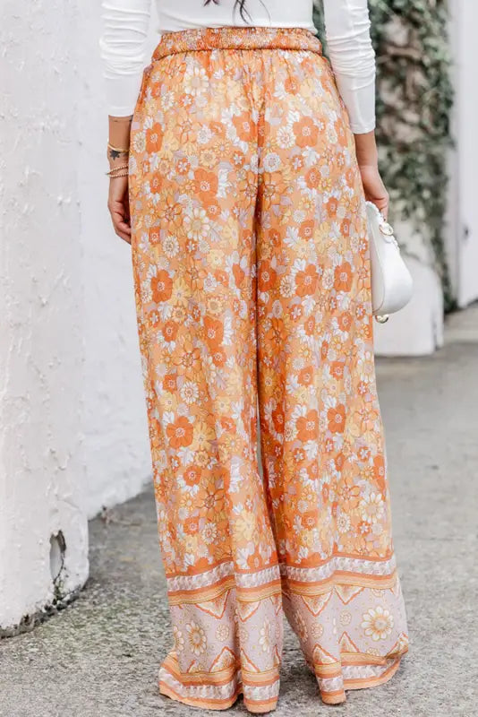 Boho floral wide leg pants - bottoms