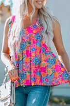 Boho Flounce V Neck Tank Top - Fashionfitz