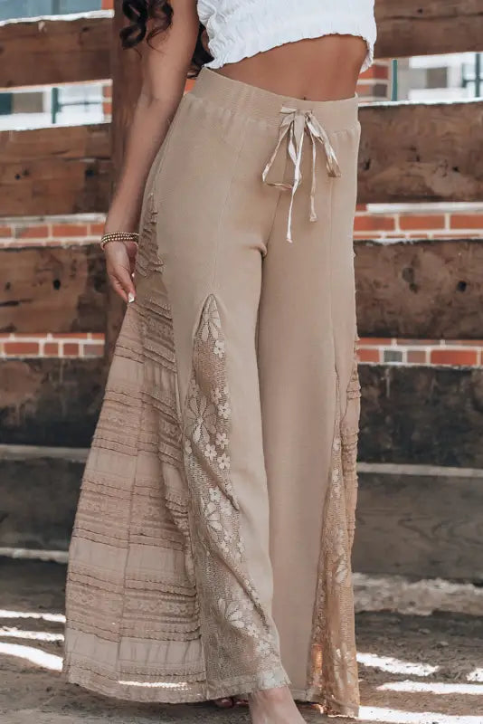 Boho lace patch wide leg pants | fashionfitz