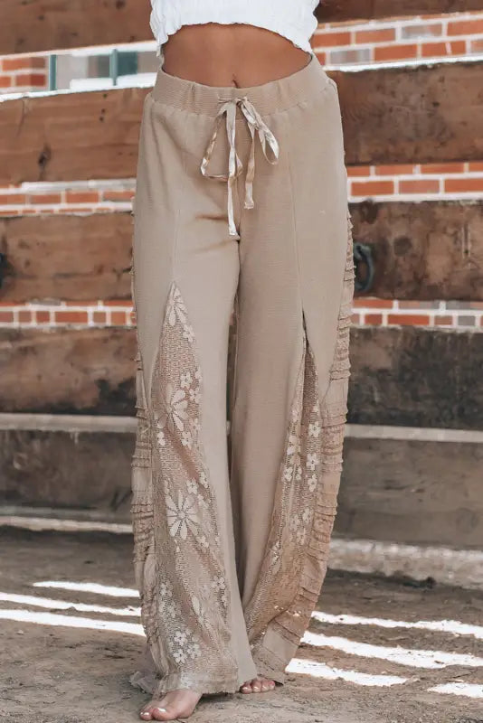 Boho lace patch wide leg pants | fashionfitz