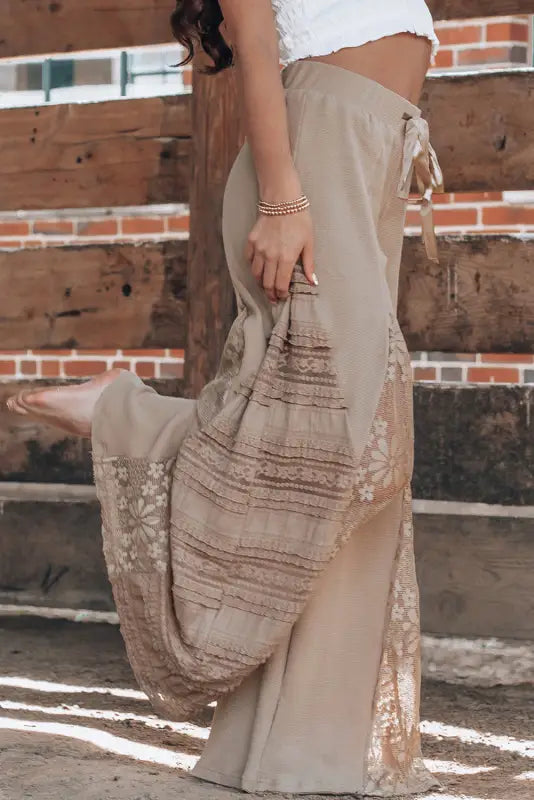 Boho lace patch wide leg pants | fashionfitz