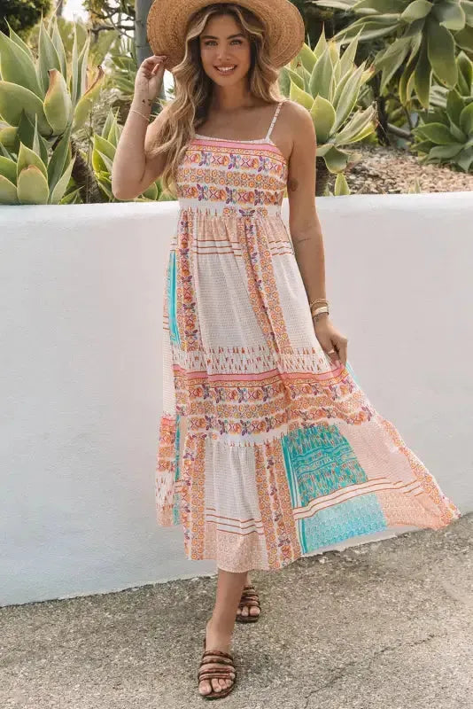 Back view of patchwork square neck sundress showing colour block panels Fashionfitz UK