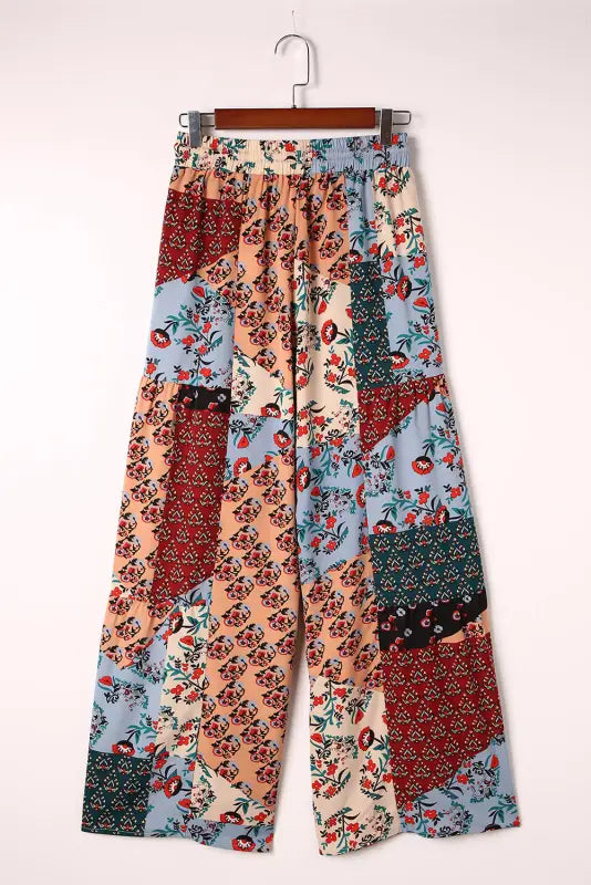 Boho print drawstring wide leg pants - bottoms/pants & culotte