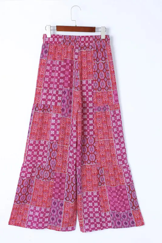 Boho print drawstring wide leg pants - bottoms/pants & culotte