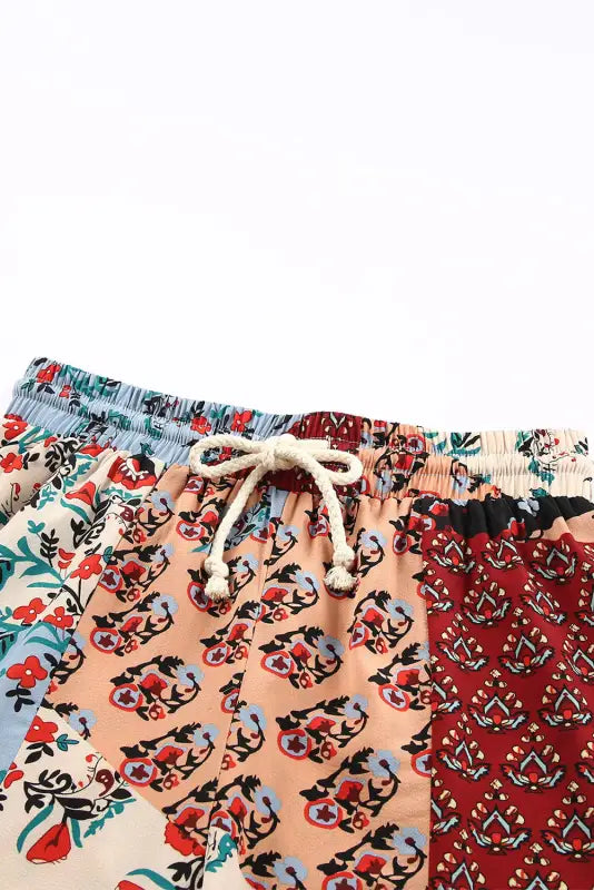 Boho print drawstring wide leg pants - bottoms/pants & culotte