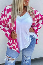Bonbon Checkered Pattern Open Front Plus Size Cardigan - Fashionfitz