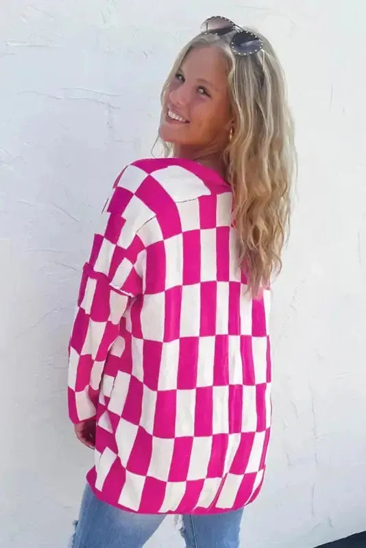 Bonbon Checkered Pattern Open Front Plus Size Cardigan - Fashionfitz
