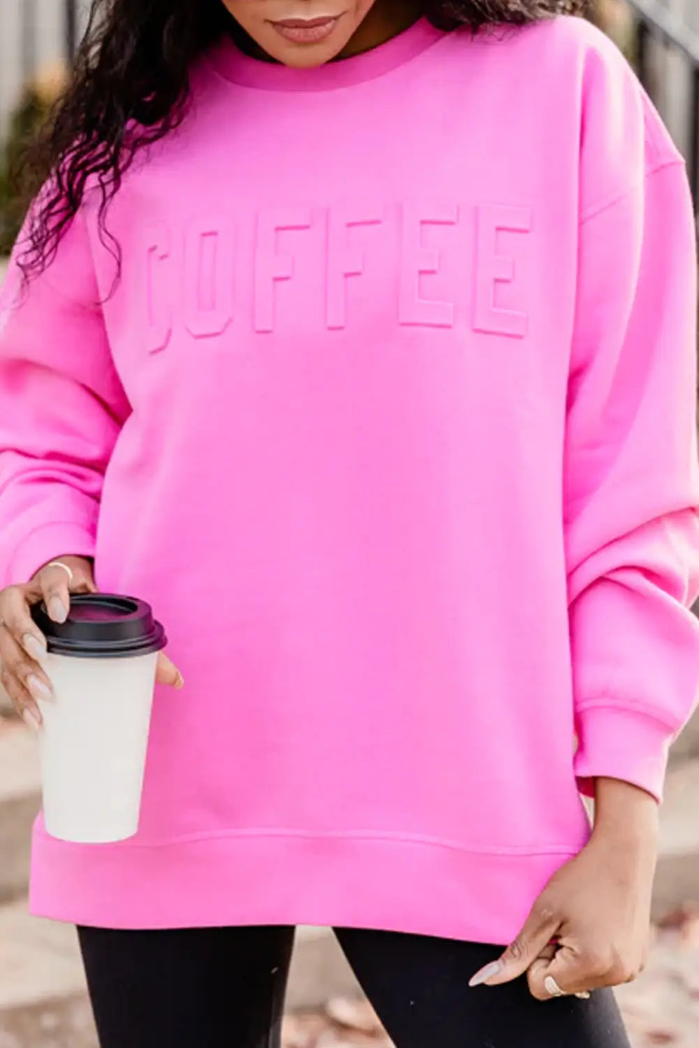 Bonbon coffee letter embossed casual sweatshirt - s / 65% polyester + 35% cotton - tops