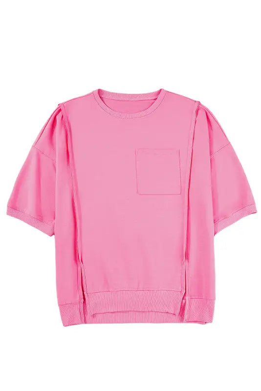 Bonbon exposed seam split loose t shirt - t-shirts