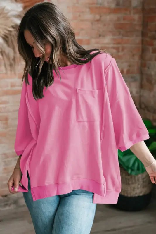 Bonbon exposed seam split loose t shirt - t-shirts