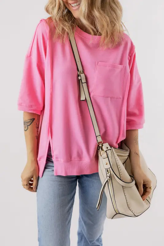 Bonbon exposed seam split loose t shirt - t-shirts