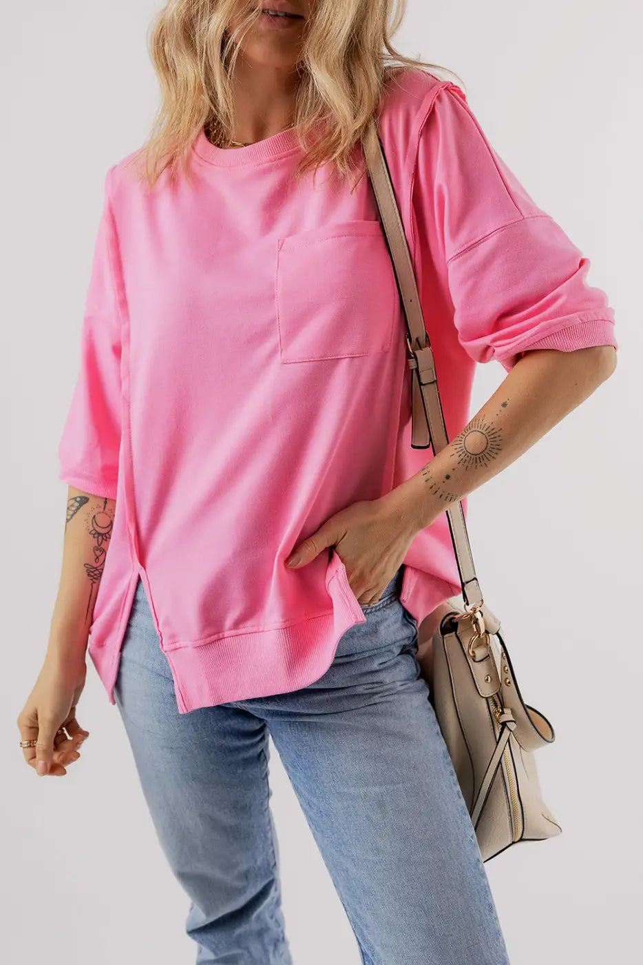 Bonbon exposed seam split loose t shirt - t-shirts