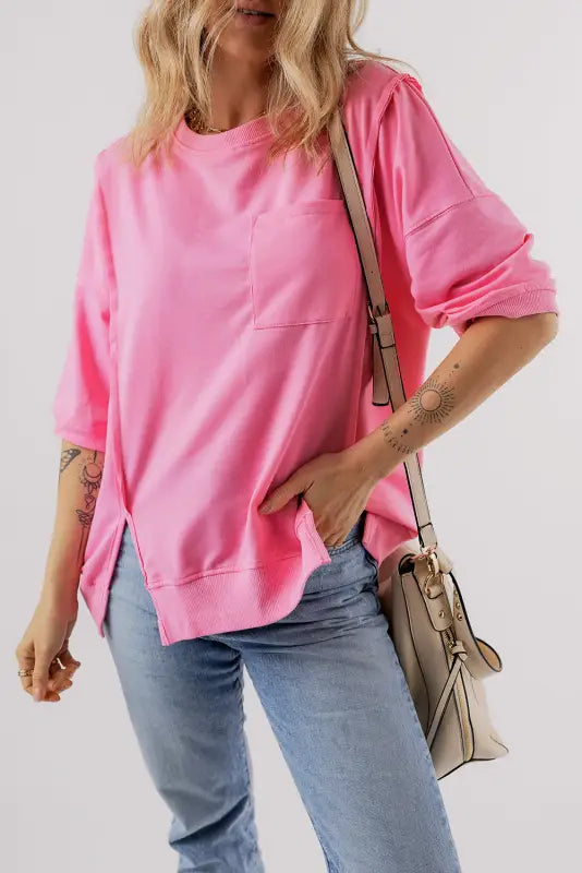 Bonbon exposed seam split loose t shirt - t-shirts