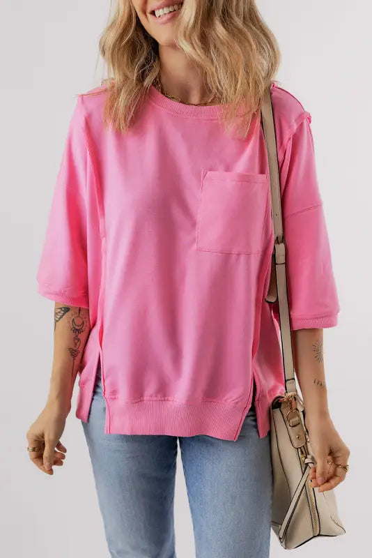 Bonbon exposed seam split loose t shirt - t-shirts