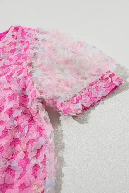 Bonbon Flowery Mesh Puff Sleeve Blouse - Fashionfitz