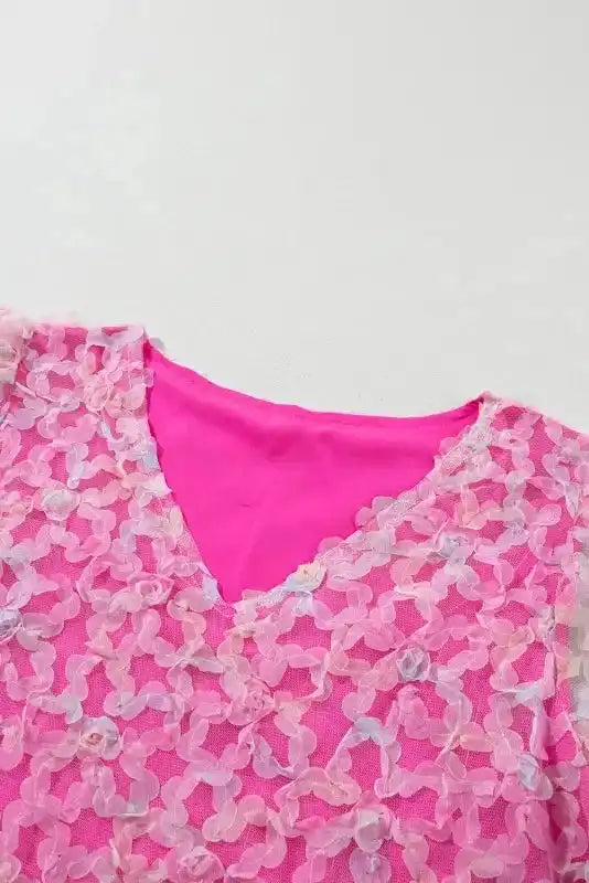 Side view of Flowery Mesh Puff Sleeve Blouse showing puff sleeve structure and feminine silhouette — Fashionfitz