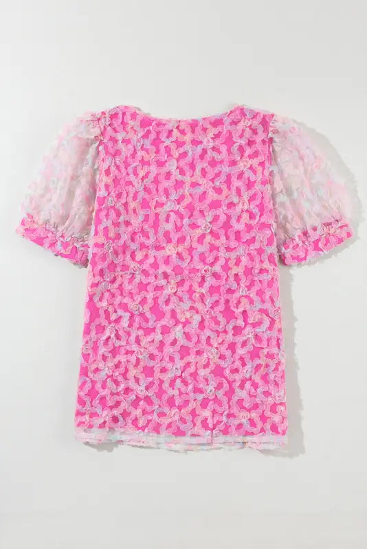 Bonbon flowery mesh puff sleeve blouse - floral blouses