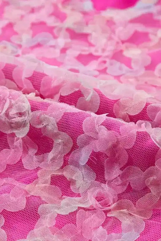 Close-up of Flowery Mesh Puff Sleeve Blouse showing delicate floral mesh fabric texture and puff sleeve detail — Fashionfitz