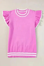 Bonbon Knit Top - Edge Piping Ruffled Sleeve Round Neck - Fashionfitz